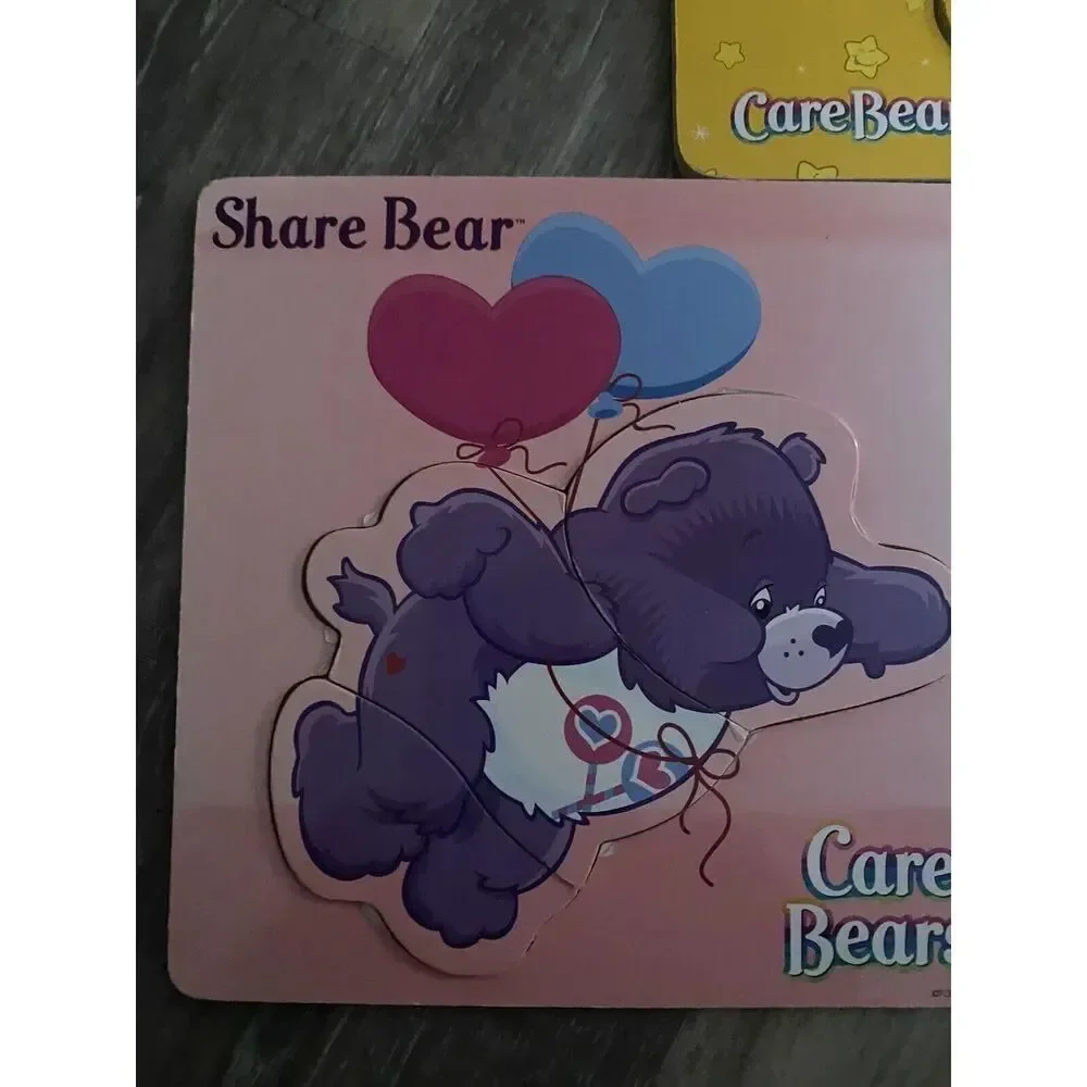 Care Bear Wooden Inlay Puzzles Tenderheart Love-a-Lot Laugh Funshine Bears 3 PCs